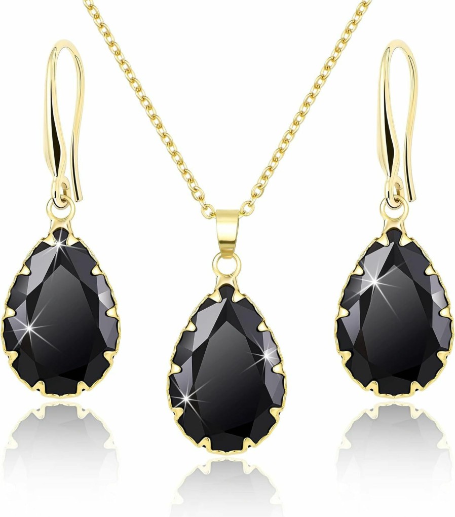 Linawe Linawe Crystal Jewelry Sets For Women, Diamond Pendant Necklace, Rhinestone Drop Dangle Earrings, Matching Wedding Jewelry, Birthstone Cubic Zirconia, 14K Gold/Rose Gold/Silver Tones Jewelry Sets