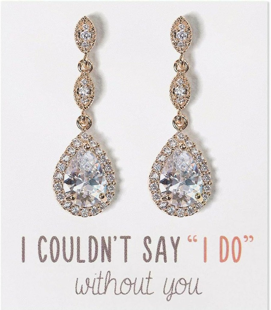 A+O A+O Bridesmaid Earrings, Teardrop Cubic Zirconia Crystal Earrings In Silver, Gold, Rose Gold Jewelry Sets