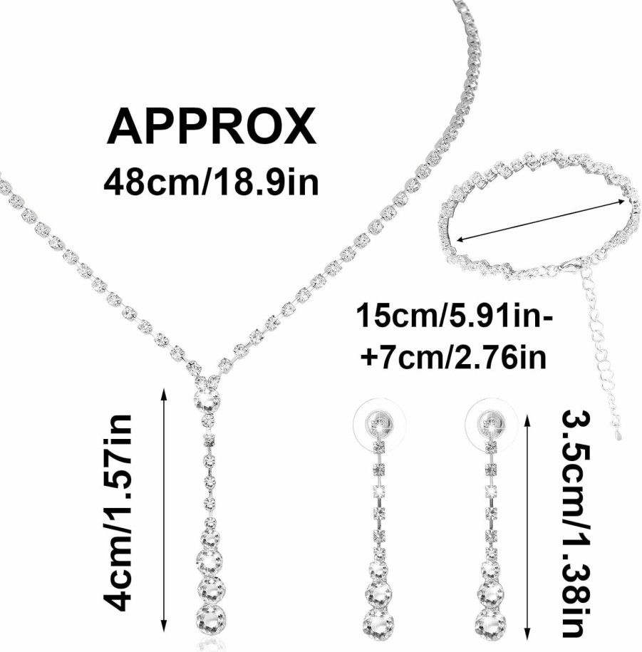 Yolev Bridal Jewelry Set Rhinestone Necklace Bracelet Dangle Earrings For Bride Bridesmaid Teardrop Pendant Crystal Wedding Prom Jewelry Accessories For Women And Girls Jewelry Sets