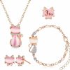 Hicarer 3 Pieces Cat Jewelry For Girls Set Cat Necklace Cat Bracelet Earring Pink Opal Pendant For Teen Girls And Women Christmas Gift Jewelry Sets