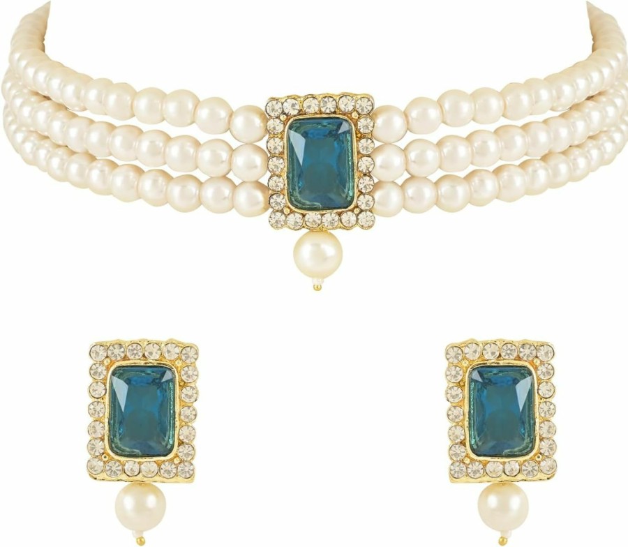 I Jewels I Jewels Gold Plated Indian Wedding Bollywood Stone Pearl Choker Necklace Jewellery Set For Women/Girls (Ml237Rmg) Jewelry Sets