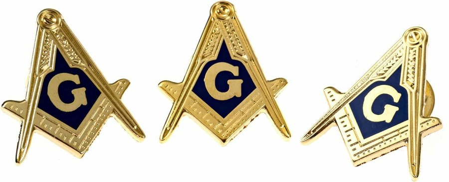 The Masonic Exchange Square & Compass Lapel Pin Masonic Combo Pack Set Of 3 - [Blue & Gold][1'' Tall] Jewelry Sets