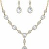 EleQueen Elequeen Women'S Cubic Zirconia Teardrop Y-Necklaces Dangle Earrings Jewelry Sets For Brides Bridesmaids Jewelry Sets