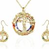 MZLYQ Mzlyq Tree Of Life Necklace Set For Women,Circle Crystal Necklace&Earrings Gifts For Women Girls Friends Mother Birthday Jewelry Sets