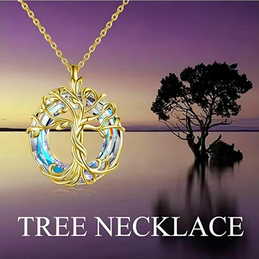 MZLYQ Mzlyq Tree Of Life Necklace Set For Women,Circle Crystal Necklace&Earrings Gifts For Women Girls Friends Mother Birthday Jewelry Sets