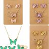 Quelay Quelay 4 Sets Butterfly Jewelry Women Butterfly Necklace Earring Ring Bohemian Adjustable Butterfly Pendant Necklace For Women Girl Christmas Wedding Valentine'S Day Gift Jewelry Sets