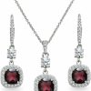 B. BRILLIANT Jewelry Sets For Women, Necklace And Earring Sets For Women, Birthstone Jewelry, Genuine Or Synthetic Gem, Cushion Cut Necklace And Drop Earrings Set, Pendant Necklace, Dangle Earrings, Silver Jewelry Jewelry Sets