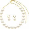 NR Natural Reserve Big Simulated Pearl Jewelry Set For Women Girls, 16Mm Pearl Choker Necklace, 14Mm Pearl Hoop Drop Earrings, Large White Round Faux Pearl Cubic Zirconia 18K Gold Plated Stainless Steel Jewelry Sets