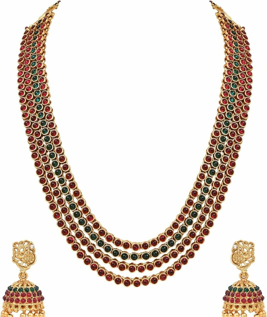 I Jewels I Jewels Gold Plated Indian Wedding Bollywood Multi Layers Kundan Fancy Necklace Jewellery Set With Earrings For Women & Girls (Mc148Qg) Jewelry Sets