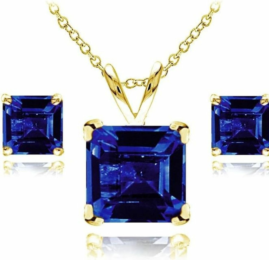 B. BRILLIANT Jewelry Sets For Women, Necklace And Earring Sets For Women, Birthstone Jewelry, Genuine Or Synthetic Gemstone, Princess Square Solitaire, Pendant Necklace, Stud Earrings, Silver Jewelry Or Gold Flash Jewelry Sets