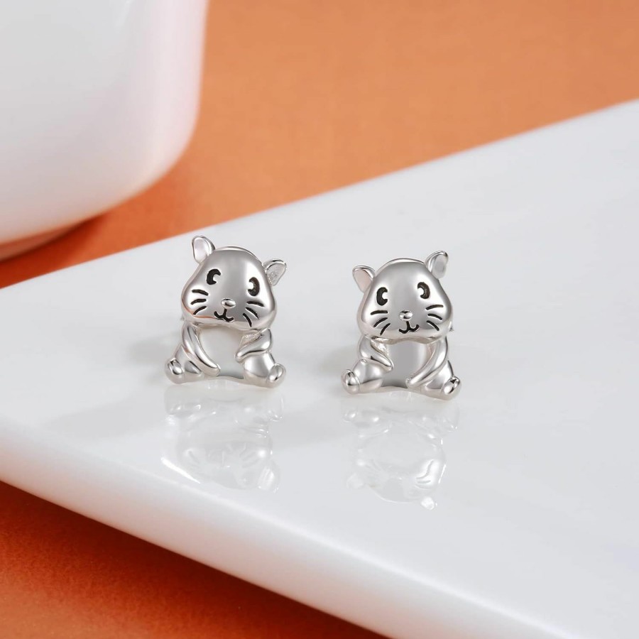 HongZhuan Jewelry 925 Sterling Silver Guinea Pig Earrings Stud Necklace Hamster Pendant Cute Animal Jewelry Gifts For Women Teen Girls Jewelry Sets