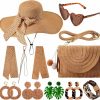 Sintuff Sintuff 15 Pcs Summer Women Wide Brim Sun Hats Straw Shoulder Bag Set With Heart Shape Glasses Statement Dangle Earrings Leopard Bracelet Floppy Beach Hat Beach Purse Envelope Clutch Straws Wallet Jewelry Sets