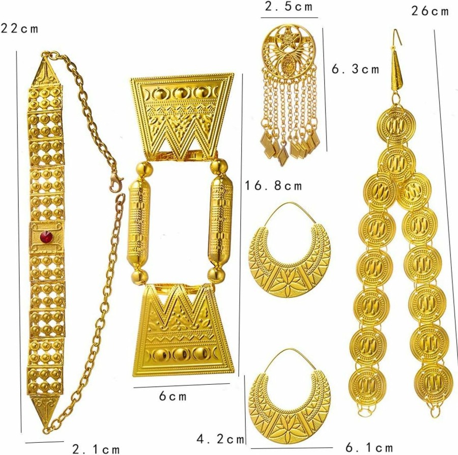 Ethlyn Gold Color Red Stone Women Eritrean Traditional Wedding Jewelry Sets Jewelry Sets