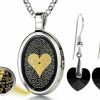 NanoStyle Nanostyle Love Jewelry Set I Love You Necklace In 120 Languages Pure Gold Inscribed In Miniature Text On Onyx Birthday Gift Pendant And Black Crystal Heart Dangle Earrings For Women, 18\" Rolo Chain Jewelry Sets