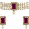 I Jewels I Jewels Gold Plated Indian Wedding Bollywood Stone Pearl Choker Necklace Jewellery Set For Women/Girls (Pink-2) Jewelry Sets