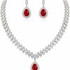 EVER FAITH Ever Faith Women'S Cz Marquise-Shaped Leaf Teardrop Pendant Necklace Earrings Set Silver-Tone Jewelry Sets