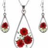 FM FM42 Fm Fm42 Red Turquoise Pressed Flowers Teardrop Drop Dangle Earrings Pendant Necklace Jewelry Set, 2 Colors Jewelry Sets