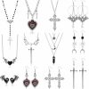 Sanfenly Sanfenly Y2K Grunge Jewelry Set 6 Pcs Gothic Grunge Necklaces + 6 Pairs Grunge Earrings Punk Emo Vintage Goth Cross Bat Sword Wing Evil Eye Crystal Necklace Earrings Y2K Accessories For Women Men Jewelry Sets