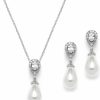 Mariell Mariell Pearl Drop Bridal Necklace And Earrings Set With Cz Crystals For Bride, Wedding, Birthday Gift Jewelry Sets