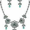 BriLove Brilove Wedding Bridal Crystal Rhinestones Hollow Rose Flower Cluster Statement Necklace Dangle Earrings Set For Women Jewelry Sets