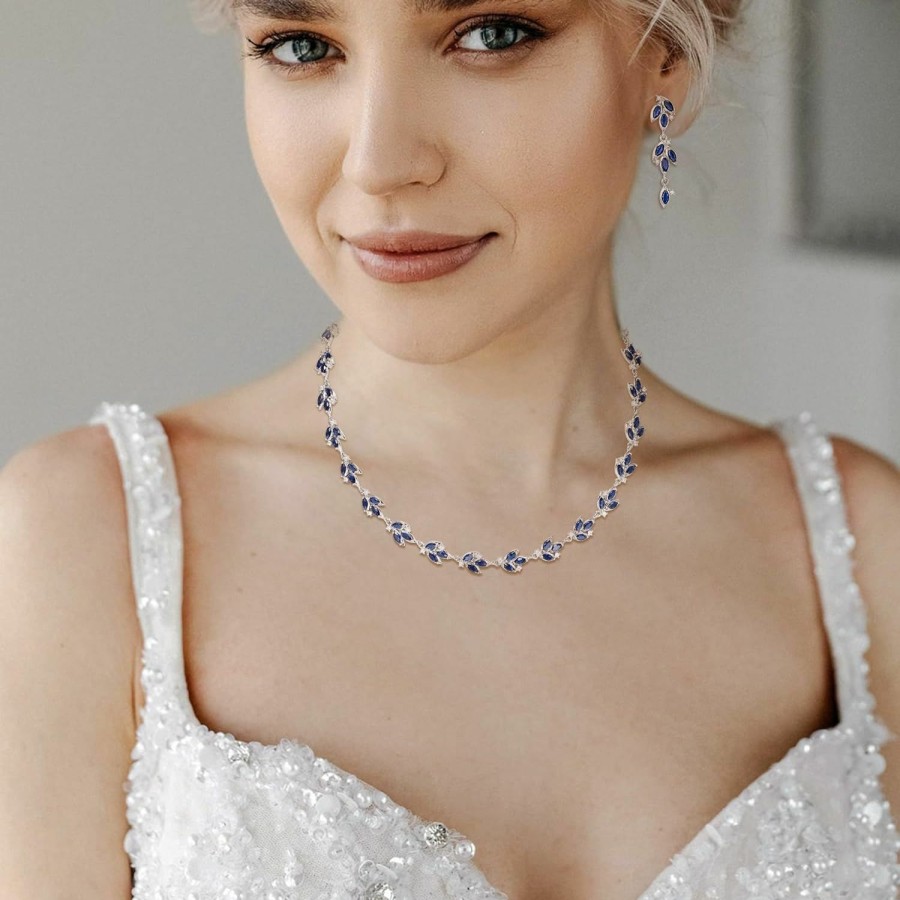 EVER FAITH Ever Faith Wedding Jewelry For Bride Women Bridesmaid, Sparkly Cubic Zirconia Pear-Shaped Birthstone Leaf Necklace Earrings Set For Prom Jewelry Sets