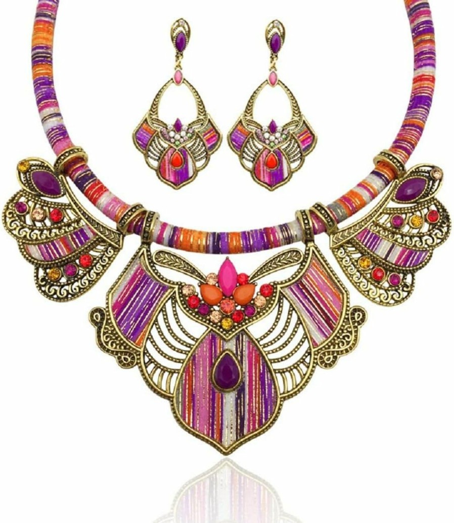 YAZILIND Yazilind Chunky Necklace Earrings Women'S Bohemian Chain Tribal Jewelry Set Handmade Geometric Charm Bib Choker Necklaces Jewelry Sets