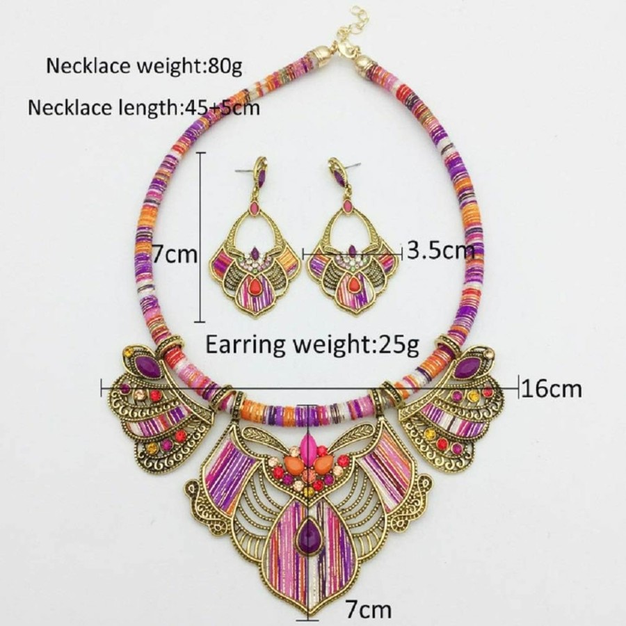 YAZILIND Yazilind Chunky Necklace Earrings Women'S Bohemian Chain Tribal Jewelry Set Handmade Geometric Charm Bib Choker Necklaces Jewelry Sets