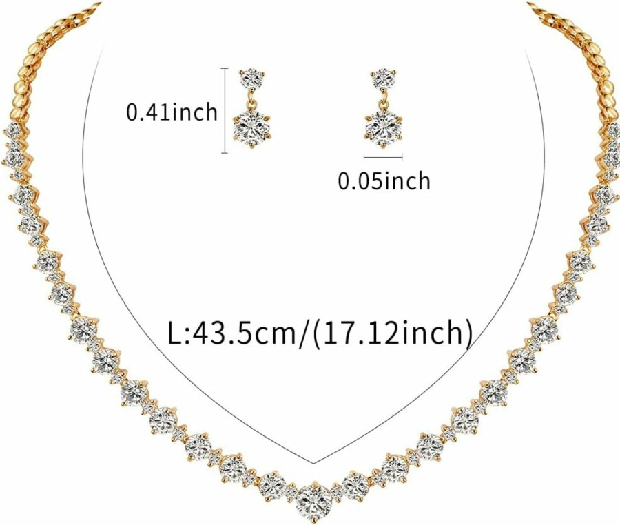 WeimanJewelry Weimanjewelry White Gold/Gold/Rose Gold Plated Women Cubic Zirconia Round Cut Cz Bridal Necklace And Drop Earring Set For Bride Wedding Jewelry Sets