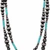 Rosemarie Collections Rosemarie Collections Women'S Extra Long Navajo Pearl And Turquoise Howlite Bead Statement Western Endless Strand Necklace Earrings Set, 60\" Jewelry Sets