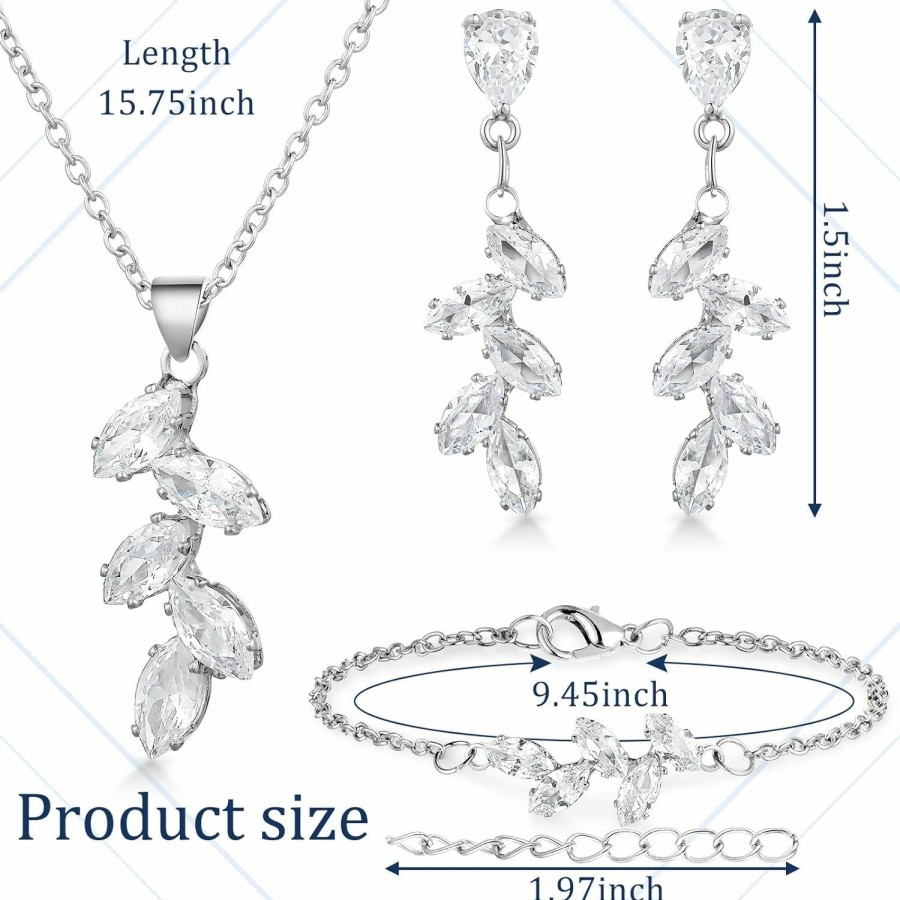 Trnayi 8 Sets Bridesmaid Jewelry Set For Wedding Silver Necklace Earrings Set Teardrop Wedding Bridal Jewelry Set Crystal Rhinestone Backdrop Necklace Earring Sets For Prom Women Jewelry Sets