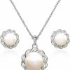 GemStar USA Sterling Silver Simulated White Pearl Braided Stud Earrings & Necklace Set Jewelry Sets