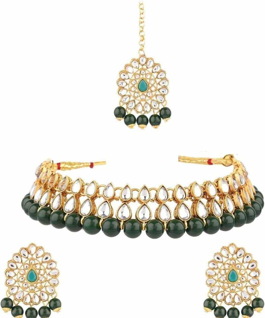 Efulgenz Efulgenz Indian Jewelry Set For Women Bollywood Wedding Bridal Crystal Kundan Choker Necklace Set Floral Faux Pearl Drop Dangle Earring Fashion Jewelry For Women Jewelry Sets