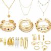 HaHaGirl Hahagirl Gold Chain Bracelets Sets And 3 Pcs Gold Chain Necklace 6Pair Earrings 10 Pcs Rings For Women Girls Jewelry Sets