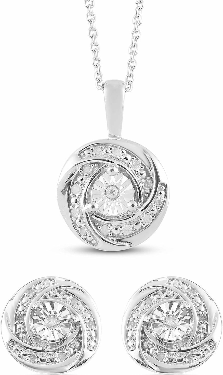 Femme Luxe Femme Luxe 0.20 Cttw Diamond Love Knot Pendant And Earrings Set For Women, 925 Sterling Silver, Hypoallergenic, Gift Ready Packaging (Silver Diamond Set) Jewelry Sets