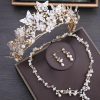 Koolouispoper Koolouispoper Crystal Beads Pearl Butterfly Costume Jewelry Sets Floral Rhinestone Choker Necklace Earrings Tiara Wedding Jewelry Set Jewelry Sets