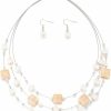 Errally Layered Silver Beaded Necklace For Women Square Crystal Beads Statement Collar Necklace And Earrings Fashion Costumes Jewelry Sets For Women Jewelry Sets