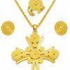 ETH-JE-G Ethiopian Jewelry For Women Set Ethiopian Traditional Jewelry Eritrean Jewelry Ethiopian Ethnic Jewelry Sets With Big Cross Pendant Necklaces Earrings Rings Women Africa Jewelry Sets