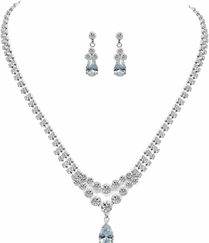 UDYLGOON Udylgoon Teardrop Bride Bridesmaid Crystal Necklace Earrings Jewelry Set For Women Wedding Prom Jewelry Sets