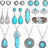 NEWITIN Newitin 22 Pieces/13 Pieces Western Jewelry For Women Turquoise Jewelry Set Include Turquoise Pendant Choker Necklace Leather Cuff Bracelet Turquoise Earring Bohemian Jewelry For Women Girls Jewelry Sets