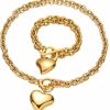 WJH Silver 18K Gold Rose Gold Plated Charm Chunky Stainless Steel Chain Heart Toggle Choker Bracelet Necklace Set For Womens Girls Fashion Valentine Jewelry Set Jewelry Sets