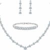 Crysdue Crysdue Women Wedding Jewelry Set For Brides Bridesmaid, Cubic Zirconia Round Cut Circle Necklace Bracelet Dangle Earrings For Wedding Party Prom Jewelry Sets