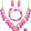 chaoyite Chaoyite Elegant Oval Crystal Wedding Jewelry Set Bridal Statement Necklace Earrings Bracelet Ring Set For Women Brides Costume Accessory Jewelry Sets