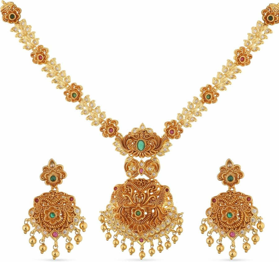 TARINIKA Tarinika Dual Tone Arina Nakshatra Cz Short Necklace Set With Peacock Design - Indian Jewelry Sets For Women | Perfect For Ethnic Occasions | Traditional South Indian Necklace | 1 Year Warranty* Jewelry Sets