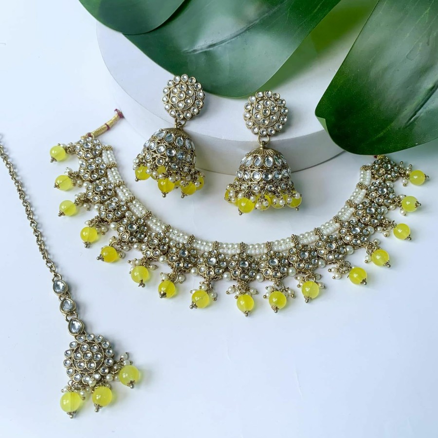 I Jewels I Jewels Gold Plated Unique Design Multi Layer Statement Handmade Choker Necklace Jewellery & Jhumka Earring Set For Women/Girls Jewelry Sets