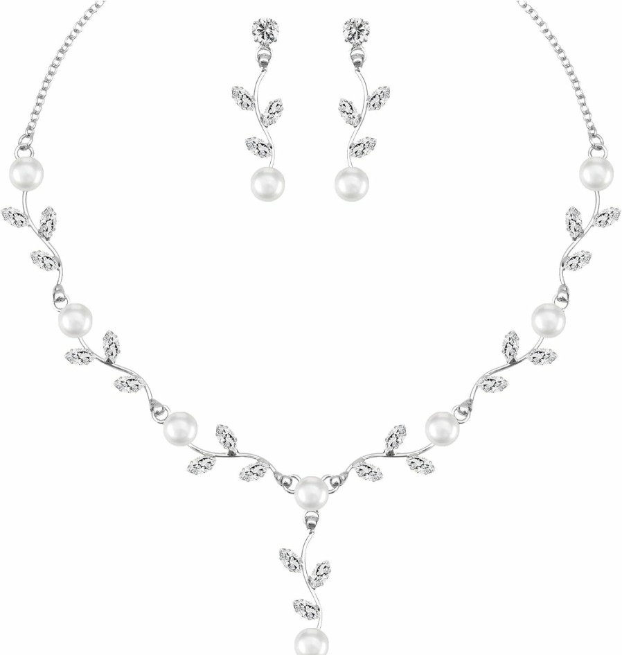 chaoyite Chaoyite Luxury Pearl And Cz Crystal Wedding Jewelry Set For Women Vine Filigree Bridal Necklace Earrings Set Party Costume Accessory Brides Gifts Jewelry Sets