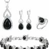 Mayfox Mayfox Bridal Cubic Zirconia Open Ring Bracelet Necklace Dangle Earrings Set, Waterdrop Oval Birthstone Wedding Jewelry Set For Bride, Valentine'S Day/Mother'S Day/Thanksgiving/Christmas/Birthday Gifts For Girlfriend/Lady/Wife/Mother Jewelry Sets