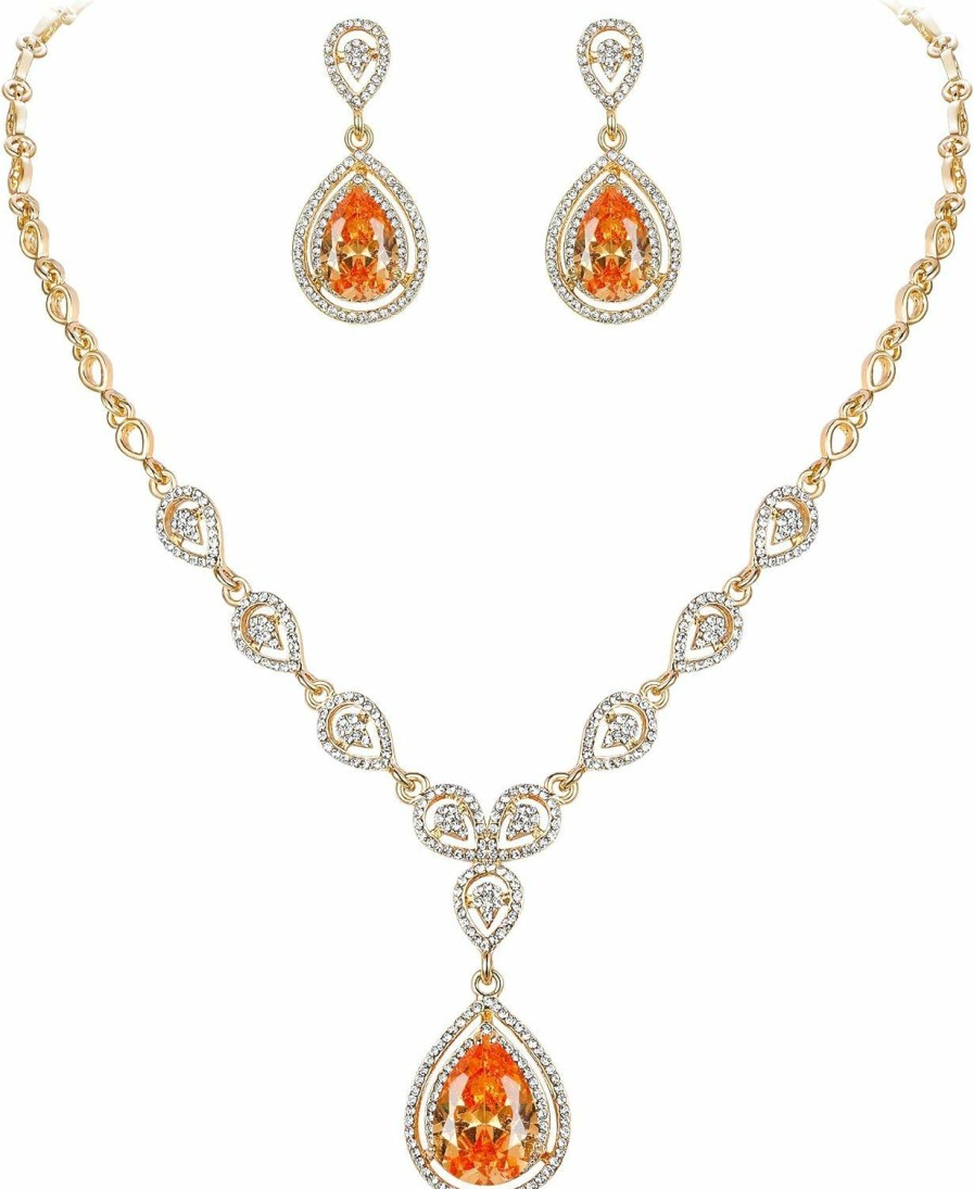 EVER FAITH Ever Faith Austrian Crystal Zircon Wedding Teardrop Necklace Earrings Set Jewelry Sets