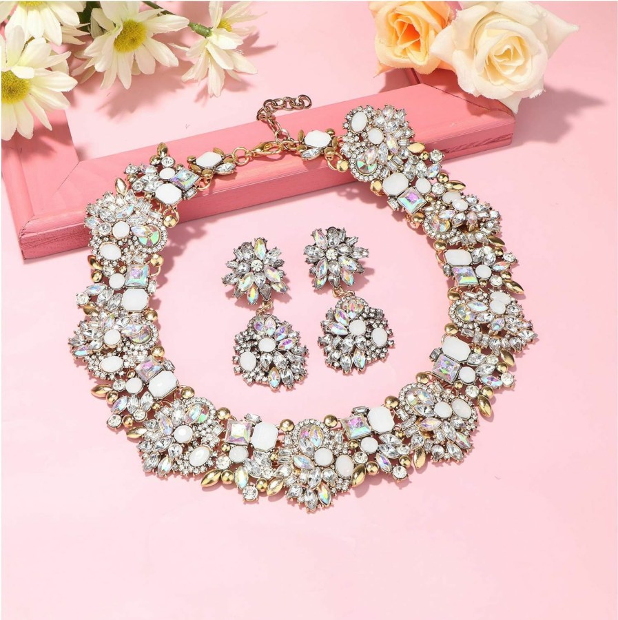 JOERICA Joerica Bib Statement Necklace For Women Chunky Choker Necklace And Earrings Set Vintage Rhinestone Statement Necklace Fashion Costume Set For Women Jewelry Sets