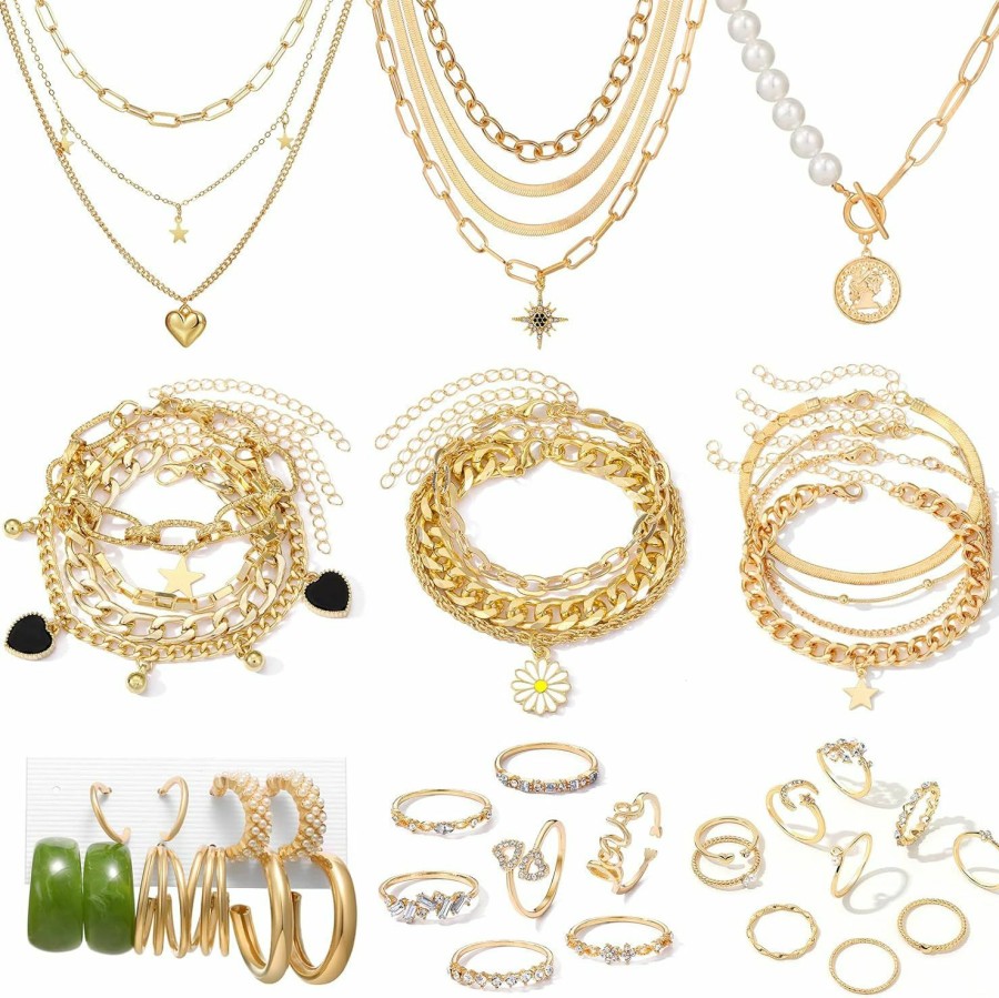 KISS WIFE Kiss Wife Jewelry Set For Women Girls, Necklaces Bracelets Rings And Earrings Sets, Gold Silver Vacation Jewelry Fashion Costume Jewelry Packs, Gifts For Her Jewelry Sets