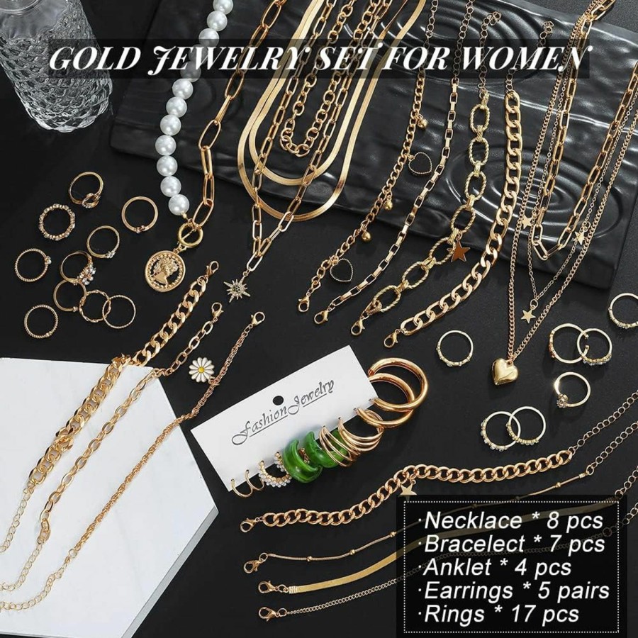 KISS WIFE Kiss Wife Jewelry Set For Women Girls, Necklaces Bracelets Rings And Earrings Sets, Gold Silver Vacation Jewelry Fashion Costume Jewelry Packs, Gifts For Her Jewelry Sets